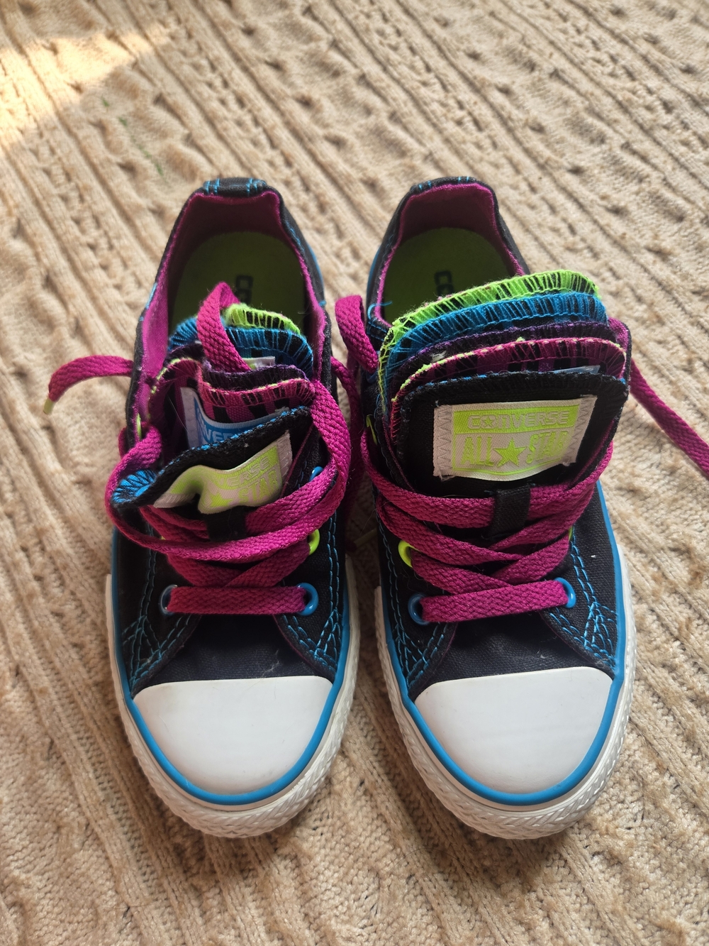 Converse Kids' Black Canvas Sneakers with Pink Laces